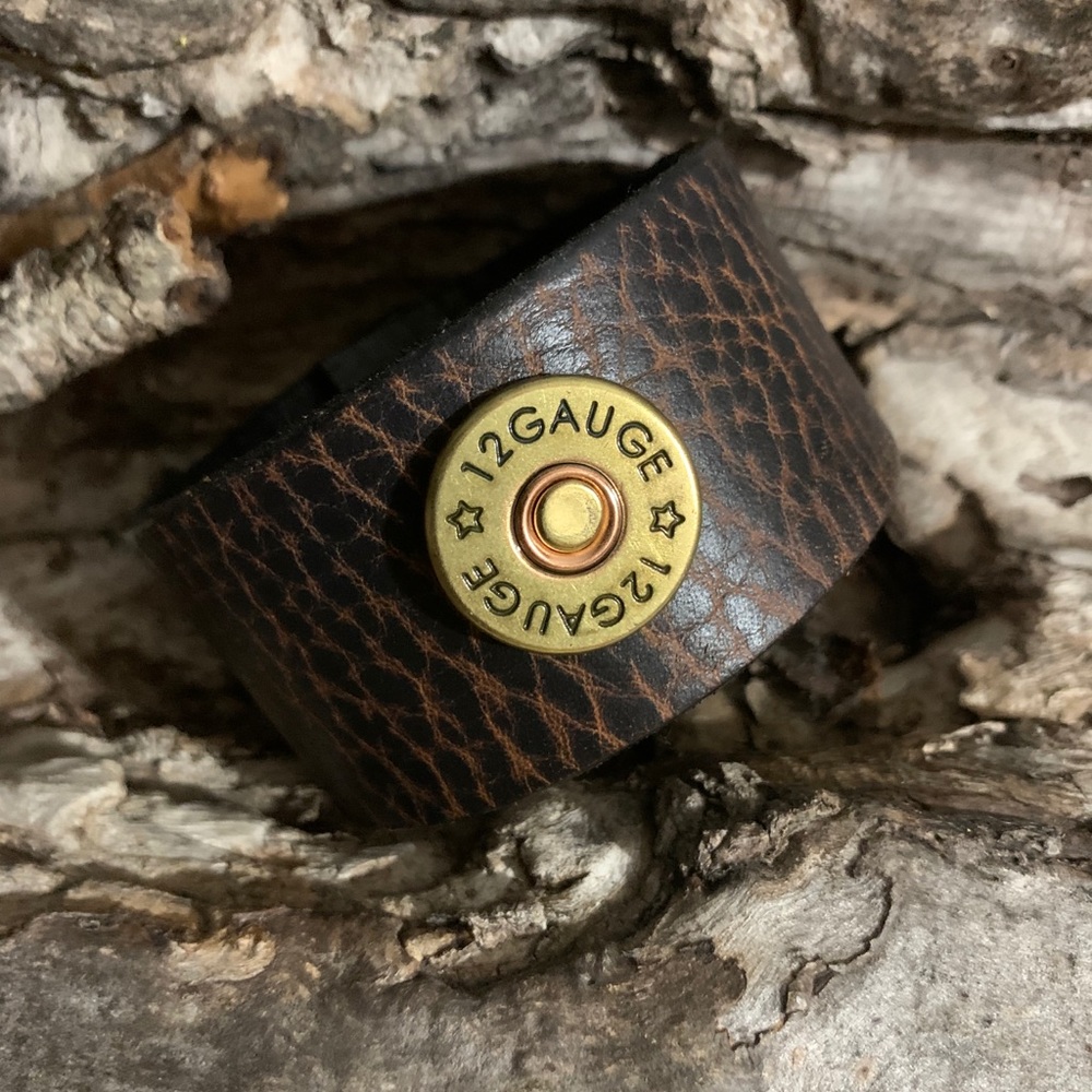 Brown Leather Bracelet with 12 Gauge Concho